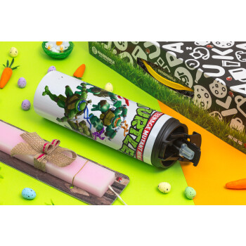 Ninja turtles, Easter candle,Travel Tumbler 2 Lids, with metal straw & cleaning brush & aromatic flat candle (30cm) (PINK)