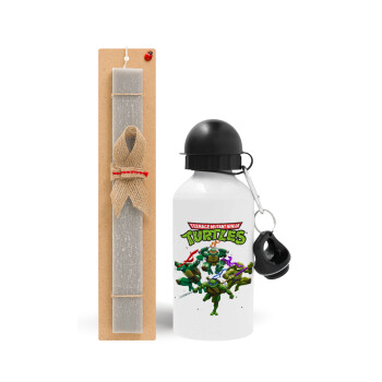 Ninja turtles, Easter Set, metallic aluminum water bottle (500ml) & aromatic flat Easter candle (30cm) (GRAY)