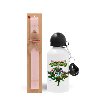 Ninja turtles, Easter Set, metallic aluminum bottle (500ml) & aromatic flat Easter candle (30cm) (PINK)