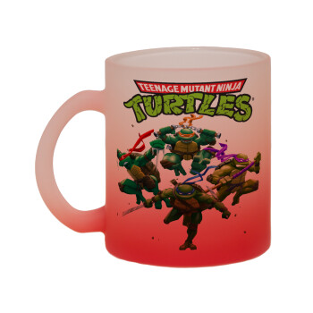 Ninja turtles, Κούπα γυάλινη δίχρωμη με βάση το κόκκινο ματ, 330ml
