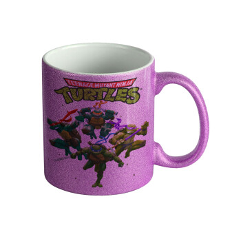 Ninja turtles, Κούπα Μωβ Glitter που γυαλίζει, κεραμική, 330ml