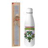 Easter Set, metallic stainless thermos bottle (500ml) & scented flat Easter candle (30cm) (GRAY)