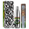 Easter Set, metallic stainless thermos flask (500ml) & scented flat Easter candle (30cm) (GRAY)