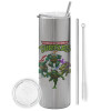 Tumbler stainless steel Silver 600ml, with metal straw & cleaning brush