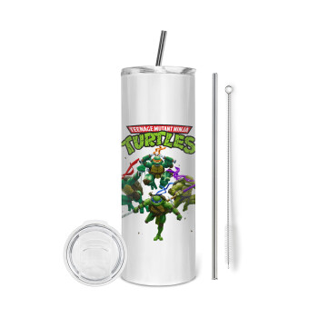 Ninja turtles, Eco friendly stainless steel tumbler 600ml, with metal straw & cleaning brush
