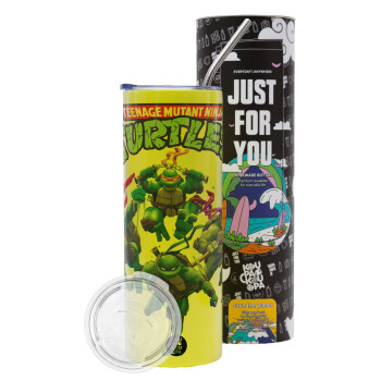 Ninja turtles, Neon Yellow Travel Tumbler, with metal straw (Stainless steel 304 Food grade, BPA free, 600ml)