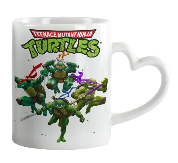 Ninja turtles — Κούπα καρδιά χερούλι λευκή, κεραμική, 330ml