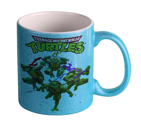Ninja turtles — Κούπα Σιέλ Glitter που γυαλίζει, κεραμική, 330ml