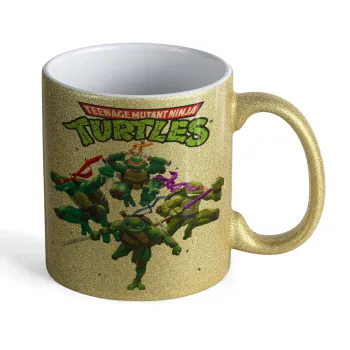 Ninja turtles, Κούπα Χρυσή Glitter που γυαλίζει, κεραμική, 330ml