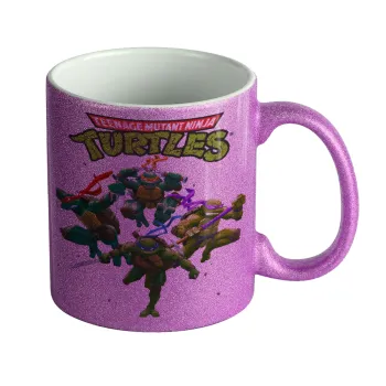 Ninja turtles, Κούπα Μωβ Glitter που γυαλίζει, κεραμική, 330ml