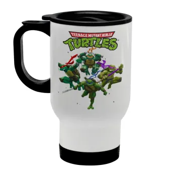 Ninja turtles, Stainless steel travel mug with lid, double wall white 450ml