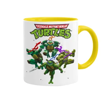 Ninja turtles, Κούπα χρωματιστή κίτρινη, κεραμική, 330ml