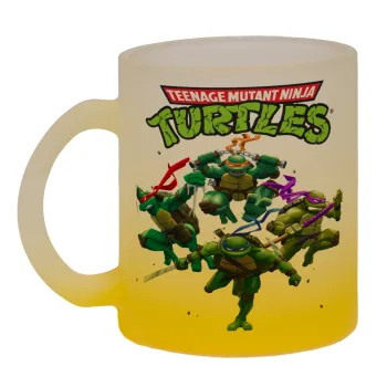 Ninja turtles, Κούπα γυάλινη δίχρωμη με βάση το κίτρινο ματ, 330ml