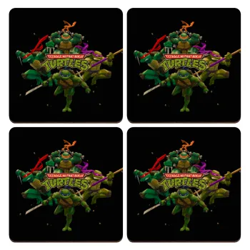Ninja turtles, ΣΕΤ x4 Σουβέρ ξύλινα τετράγωνα plywood (9cm)