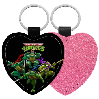Ninja turtles, Μπρελόκ PU δερμάτινο glitter καρδιά ΡΟΖ