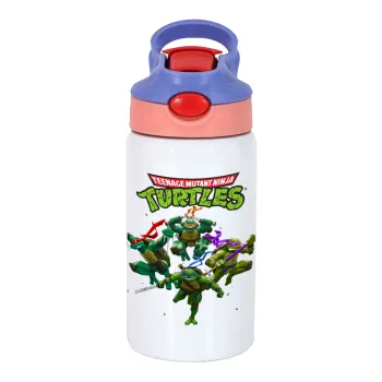 Ninja turtles, Παιδικό παγούρι θερμό, ανοξείδωτο, με καλαμάκι ασφαλείας, ροζ/μωβ (350ml)
