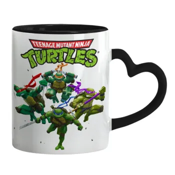 Ninja turtles, Κούπα καρδιά χερούλι μαύρη, κεραμική, 330ml