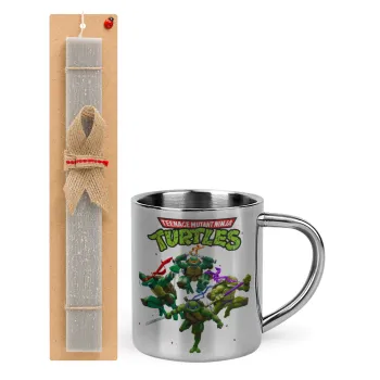 Ninja turtles, Easter Set, metallic thermal cup (300ml) & Easter aromatic flat candle (30cm) (GRAY)