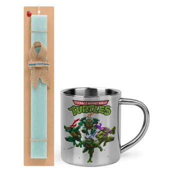 Ninja turtles, Easter Set, metallic thermal cup (300ml) & aromatic flat Easter candle (30cm) (TURQUOISE)