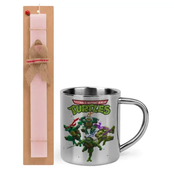 Ninja turtles, Easter Set, metallic thermal cup (300ml) & aromatic flat Easter candle (30cm) (PINK)