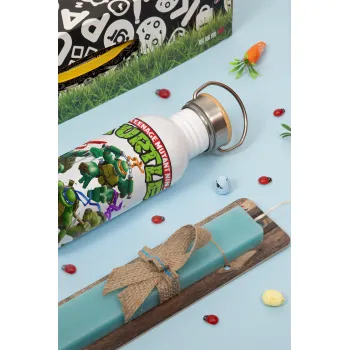 Ninja turtles, Πασχαλινή Λαμπάδα με παγούρι μεταλλικό (620ml, stainless steel) & κερί αρωματικό πλακέ (30cm) (ΤΙΡΚΟΥΑΖ)