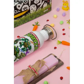 Ninja turtles, Πασχαλινή Λαμπάδα με παγούρι μεταλλικό (620ml, stainless steel) & κερί αρωματικό πλακέ (30cm) (ΡΟΖ)