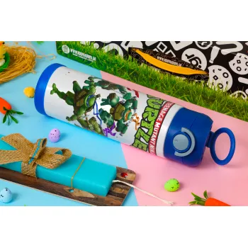 Ninja turtles, Easter candle, Childrens hot water bottle, stainless steel, with safety straw, BLUE (500ml)