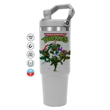 Ninja turtles, ΓΚΡΙ χρώματος Θερμός Ανοξείδωτο 890ml (30oz) με χερούλι