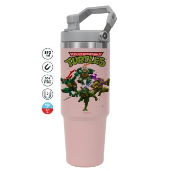 Ninja turtles, ΡΟΖ χρώματος Θερμός Ανοξείδωτο 890ml (30oz) με χερούλι