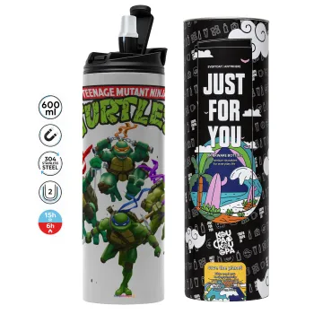 Ninja turtles, Tumbler ποτήρι θερμό ΓΚΡΙ από ανοξείδωτο ατσάλι 600ml