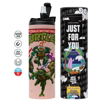 Ninja turtles, Tumbler ποτήρι θερμό ΡΟΖ από ανοξείδωτο ατσάλι 600ml