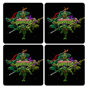 Ninja turtles, ΣΕΤ 4 Σουβέρ ξύλινα τετράγωνα (9cm)