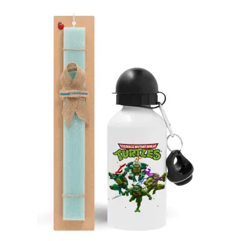 Ninja turtles, Easter Set, metallic aluminum water bottle (500ml) & scented flat candle (30cm) (TURQUOISE)