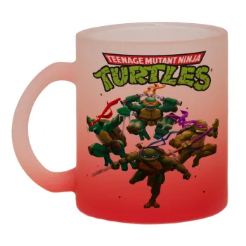 Ninja turtles, Κούπα γυάλινη δίχρωμη με βάση το κόκκινο ματ, 330ml