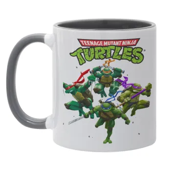 Ninja turtles, Κούπα χρωματιστή γκρι, κεραμική, 330ml