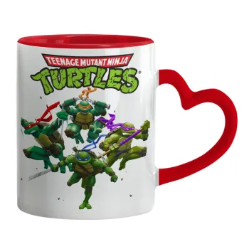 Ninja turtles, Κούπα καρδιά χερούλι κόκκινη, κεραμική, 330ml
