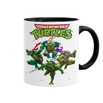 Ninja turtles, Κούπα χρωματιστή μαύρη, κεραμική, 330ml