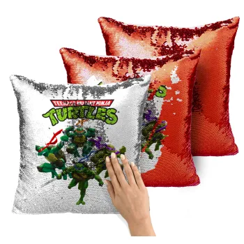 Ninja turtles, Μαξιλάρι καναπέ Μαγικό Κόκκινο με πούλιες 40x40cm περιέχεται το γέμισμα