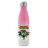 Metal mug thermos Pink/White (Stainless steel), double wall, 500ml
