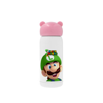 Super mario Luigi, Ροζ ανοξείδωτο παγούρι θερμό (Stainless steel), 320ml