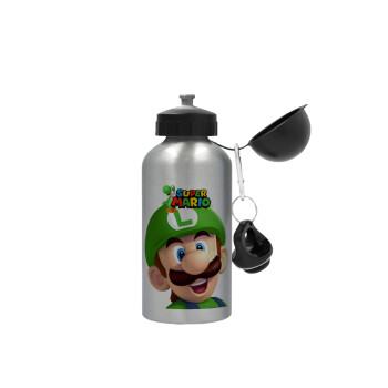 Super mario Luigi, Metallic water jug, Silver, aluminum 500ml