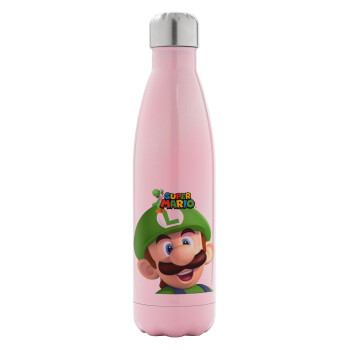 Super mario Luigi, Metal mug thermos Pink Iridiscent (Stainless steel), double wall, 500ml