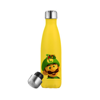 Super mario Luigi, Yellow Stainless Steel Metallic Thermos, double-walled, 500ml