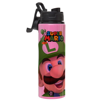 Super mario Luigi, Metallic water bottle with safety lid, 850ml aluminum