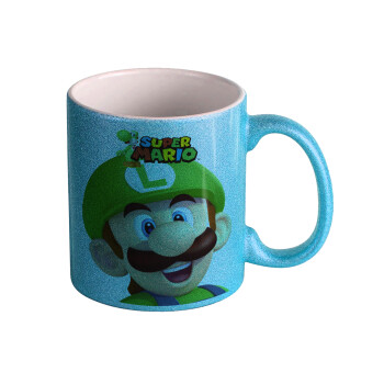 Super mario Luigi, Κούπα Σιέλ Glitter που γυαλίζει, κεραμική, 330ml