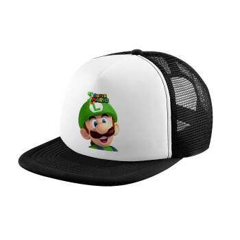 Super mario Luigi, Καπέλο Soft Trucker με Δίχτυ Black/White 