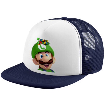 Super mario Luigi, Καπέλο Ενηλίκων Soft Trucker με Δίχτυ Dark Blue/White (POLYESTER, ΕΝΗΛΙΚΩΝ, UNISEX, ONE SIZE)
