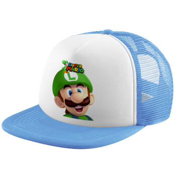 Super mario Luigi, Καπέλο Soft Trucker με Δίχτυ Γαλάζιο/Λευκό
