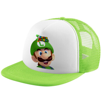 Super mario Luigi, Καπέλο Soft Trucker με Δίχτυ Πράσινο/Λευκό