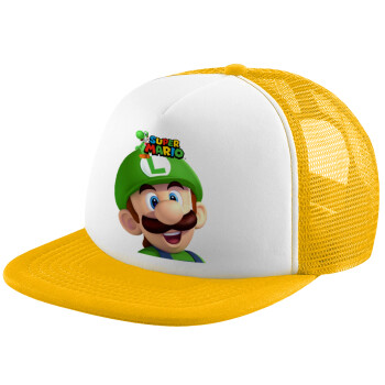 Super mario Luigi, Καπέλο Ενηλίκων Soft Trucker με Δίχτυ Κίτρινο/White (POLYESTER, ΕΝΗΛΙΚΩΝ, UNISEX, ONE SIZE)
